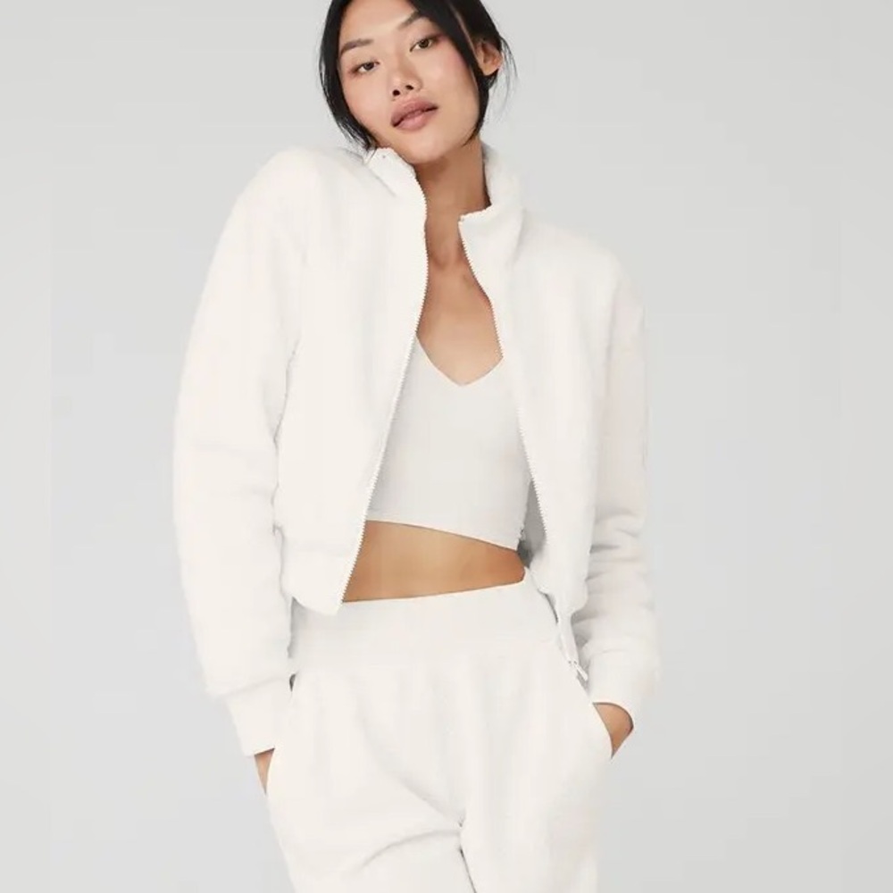 ALO YOGA Micro Sherpa Destiny Jacket Womens Fleece Bomber Full